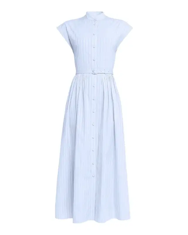 Genevieve Striped Cotton Pleated Midi Shirtdress With Belt