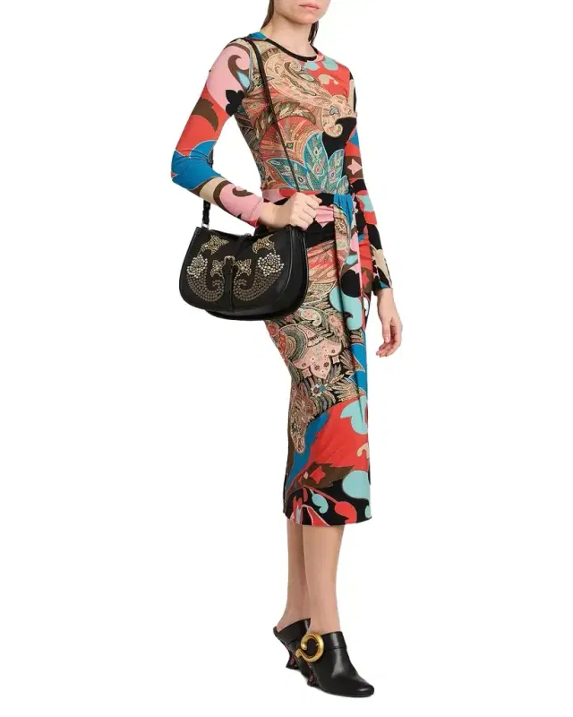 Paisley-Print Draped Jersey Midi Skirt