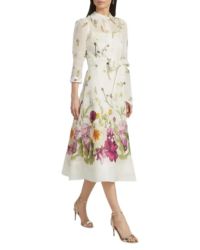 Belted Floral-Print Midi Shirtdress