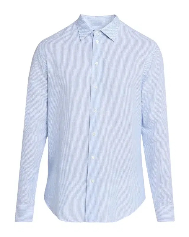 Men 's Cotton and Linen Fine-Stripe Sport Shirt