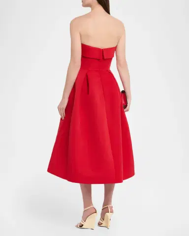 Amsale Foldover Strapless Faille Pleated Midi Dress | Thumbnail 2