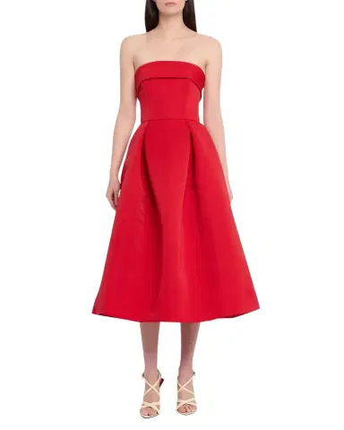 Amsale Foldover Strapless Faille Pleated Midi Dress | Thumbnail 1