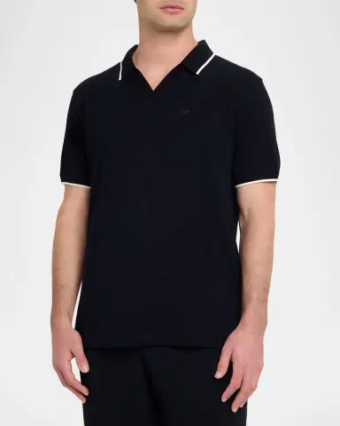 Emporio Armani Men's V-Neck Pique Polo Shirt | Thumbnail 4 Emporio Armani Men's V-Neck Pique Polo Shirt | Thumbnail 4