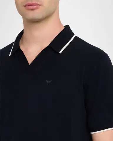 Emporio Armani Men's V-Neck Pique Polo Shirt | Thumbnail 5 Emporio Armani Men's V-Neck Pique Polo Shirt | Thumbnail 5
