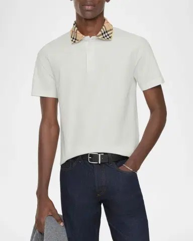 Burberry Men's Check-Collar Cotton Polo Shirt | Thumbnail 3