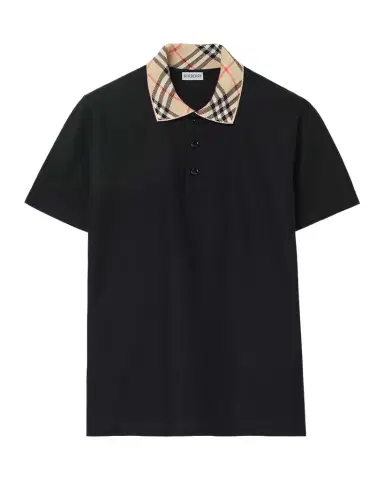 Burberry Men's Check-Collar Cotton Polo Shirt | Thumbnail 1