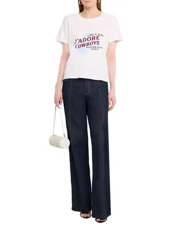 Cinq a Sept J 'adore Cowboys Embellished Shrunken Tee