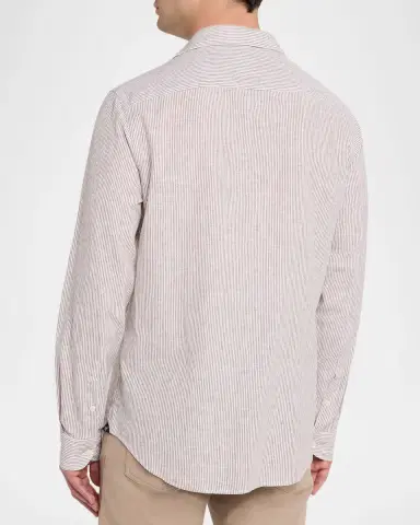 Emporio Armani Men's Cotton and Linen Fine-Stripe Sport Shirt | Thumbnail 2