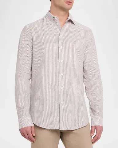 Emporio Armani Men's Cotton and Linen Fine-Stripe Sport Shirt | Thumbnail 3