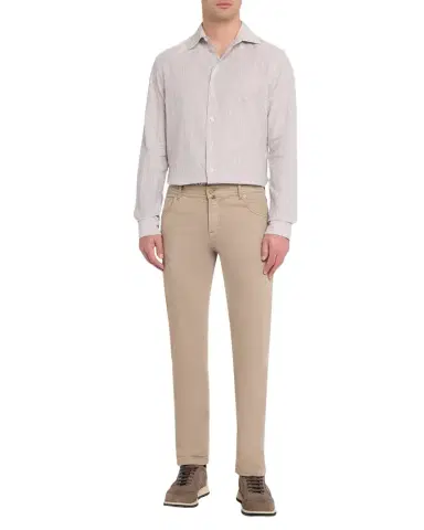 Emporio Armani Men's Cotton and Linen Fine-Stripe Sport Shirt | Thumbnail 1