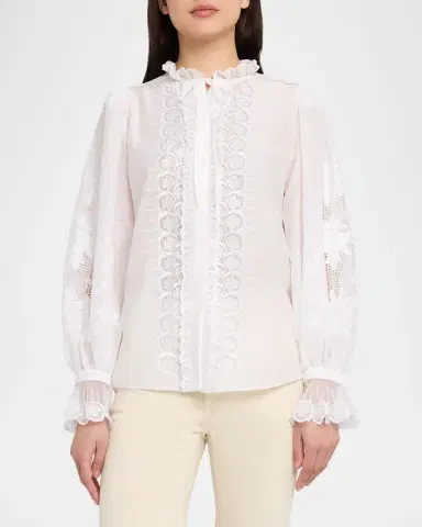 Kobi Halperin Lacey Embroidered Cotton/Silk Tieneck Blouse | Thumbnail 4 Kobi Halperin Lacey Embroidered Cotton/Silk Tieneck Blouse | Thumbnail 4