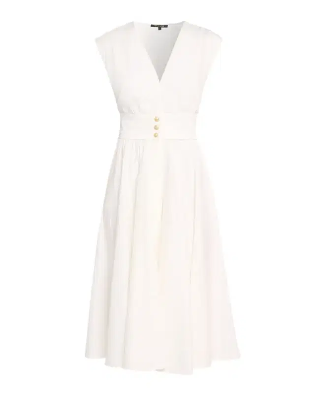 Rose Cap-Sleeve Midi Dress with Pockets