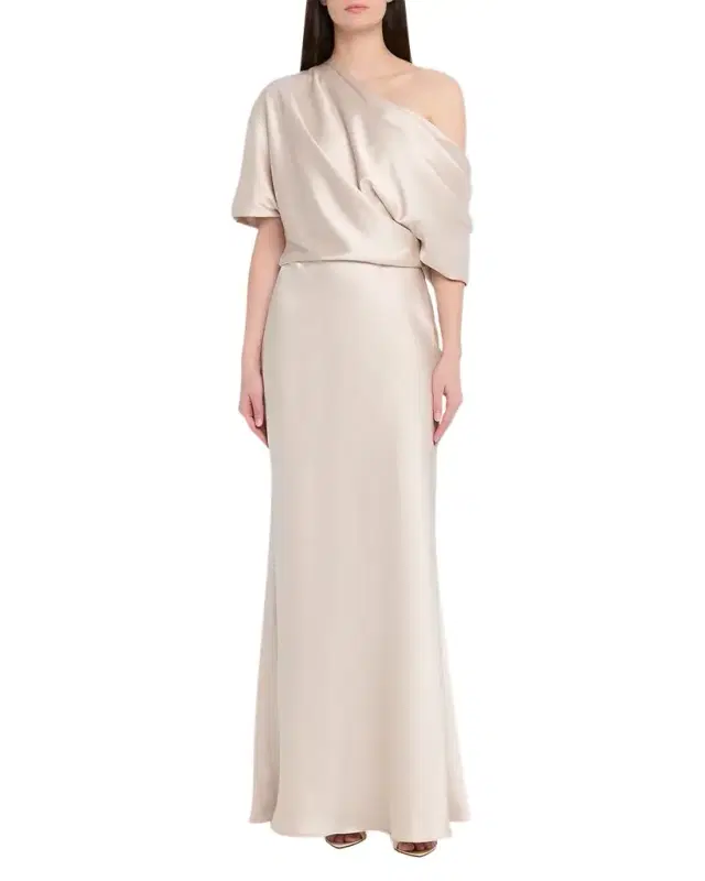Draped Satin One-Shoulder Gown