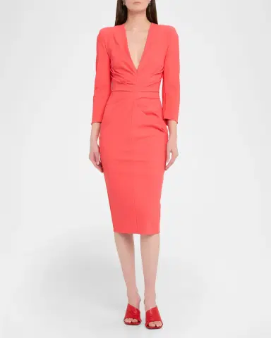 Chiara Boni La Petite Robe Azula Pleated Deep V-Neck Midi Sheath Dress | Thumbnail 2 Chiara Boni La Petite Robe Azula Pleated Deep V-Neck Midi Sheath Dress | Thumbnail 2