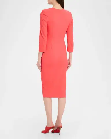 Chiara Boni La Petite Robe Azula Pleated Deep V-Neck Midi Sheath Dress | Thumbnail 3 Chiara Boni La Petite Robe Azula Pleated Deep V-Neck Midi Sheath Dress | Thumbnail 3