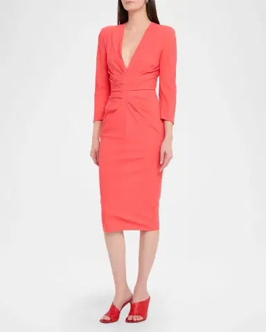 Chiara Boni La Petite Robe Azula Pleated Deep V-Neck Midi Sheath Dress | Thumbnail 4 Chiara Boni La Petite Robe Azula Pleated Deep V-Neck Midi Sheath Dress | Thumbnail 4