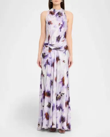 A.L.C. Skylar Cowl-Neck Blurred Floral Draped Gown | Thumbnail 2 A.L.C. Skylar Cowl-Neck Blurred Floral Draped Gown | Thumbnail 2