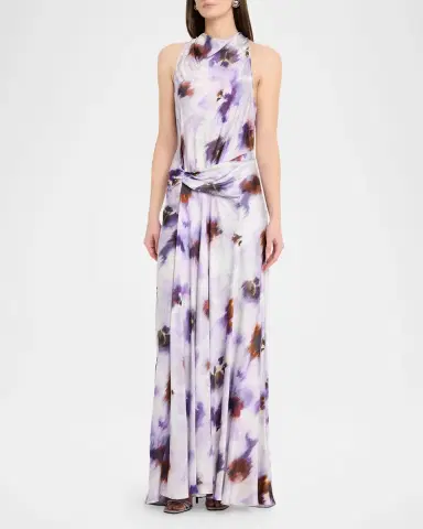 A.L.C. Skylar Cowl-Neck Blurred Floral Draped Gown | Thumbnail 4 A.L.C. Skylar Cowl-Neck Blurred Floral Draped Gown | Thumbnail 4