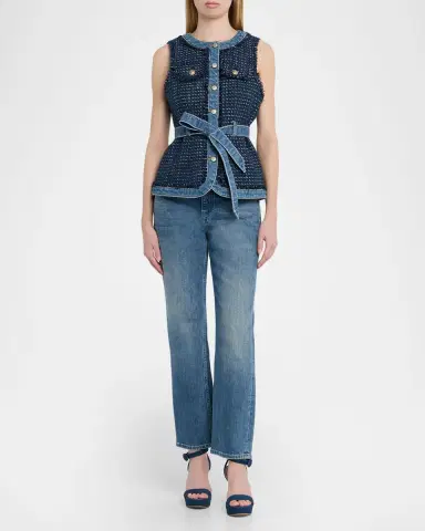 Cinq à Sept Joans Belted Bouclé Denim Vest | Thumbnail 2