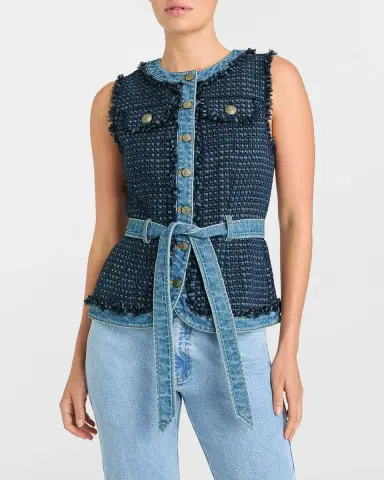 Cinq à Sept Joans Belted Bouclé Denim Vest | Thumbnail 4
