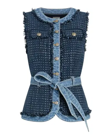 Cinq à Sept Joans Belted Bouclé Denim Vest | Thumbnail 1
