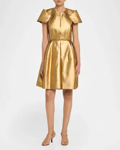 Dice Kayek Metallic Pleated Short-Sleeve Fit-And-Flare Dress | Thumbnail 2