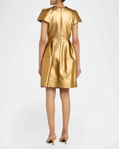 Dice Kayek Metallic Pleated Short-Sleeve Fit-And-Flare Dress | Thumbnail 3