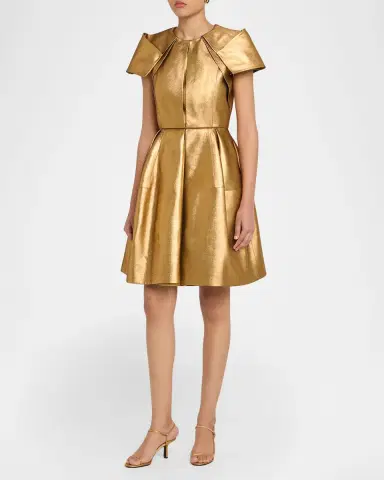 Dice Kayek Metallic Pleated Short-Sleeve Fit-And-Flare Dress | Thumbnail 4
