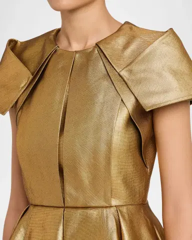 Dice Kayek Metallic Pleated Short-Sleeve Fit-And-Flare Dress | Thumbnail 5