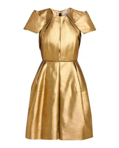 Dice Kayek Metallic Pleated Short-Sleeve Fit-And-Flare Dress | Thumbnail 1