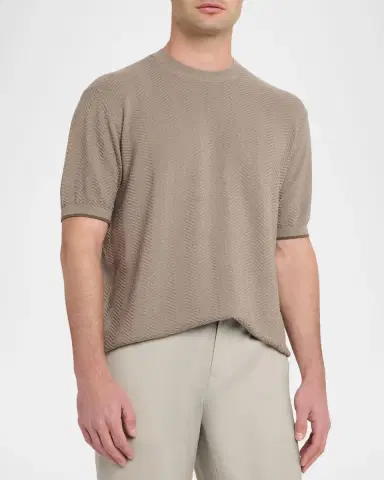Emporio Armani Men's Tonal Textured Cotton T-Shirt | Thumbnail 4