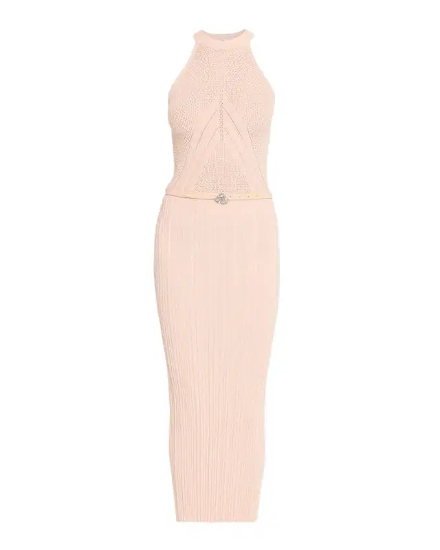 Niko Belted Knit Bodycon Halter Midi Dress