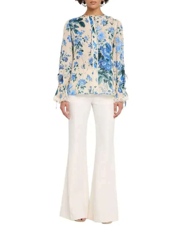Daisy Lace Trim Long-Sleeve Blouse