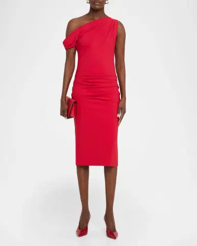 Chiara Boni La Petite Robe Adial Ruched One-Shoulder Midi Sheath Dress | Thumbnail 2 Chiara Boni La Petite Robe Adial Ruched One-Shoulder Midi Sheath Dress | Thumbnail 2
