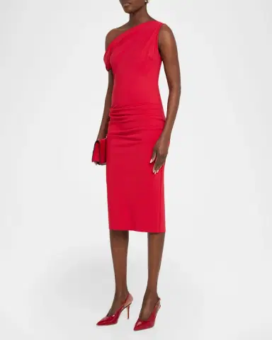 Chiara Boni La Petite Robe Adial Ruched One-Shoulder Midi Sheath Dress | Thumbnail 4 Chiara Boni La Petite Robe Adial Ruched One-Shoulder Midi Sheath Dress | Thumbnail 4