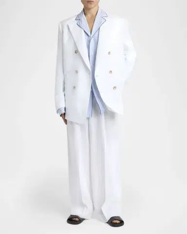 Dolce & Gabbana Men's Linen Wide-Leg Pleated Trousers | Thumbnail 2