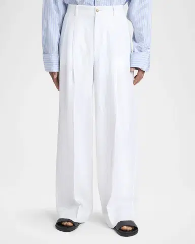 Dolce & Gabbana Men's Linen Wide-Leg Pleated Trousers | Thumbnail 4