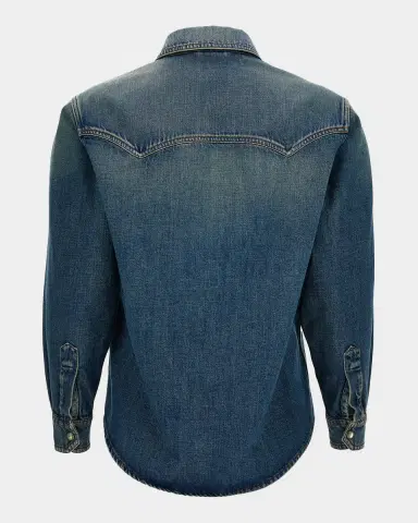 Versace Men's Denim Snap-Front Western Shirt | Thumbnail 2