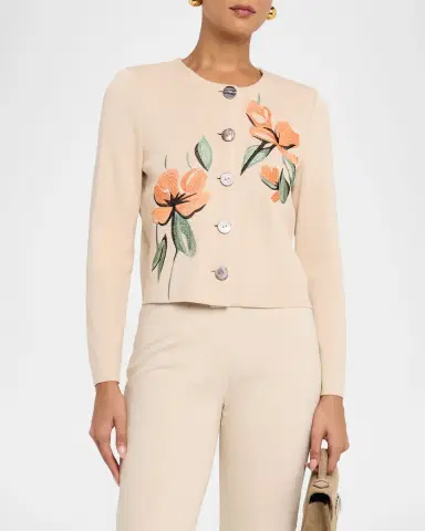 Misook Heritage Floral-Embroidered Knit Cardigan | Thumbnail 4 Misook Heritage Floral-Embroidered Knit Cardigan | Thumbnail 4