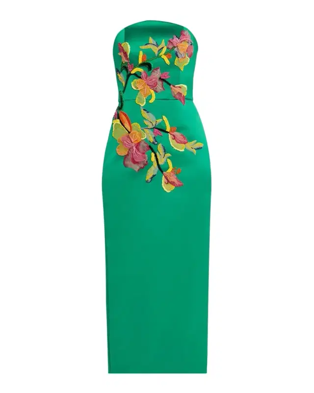 Arch Strapless Embroidered Column Cocktail Dress