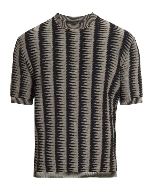 Men 's Jagged Stripe Cotton Jacquard Short-Sleeve Sweater
