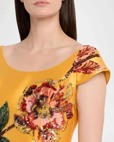 Amsale Floral Embellished Mikado Tea-Length Dress | Thumbnail 5