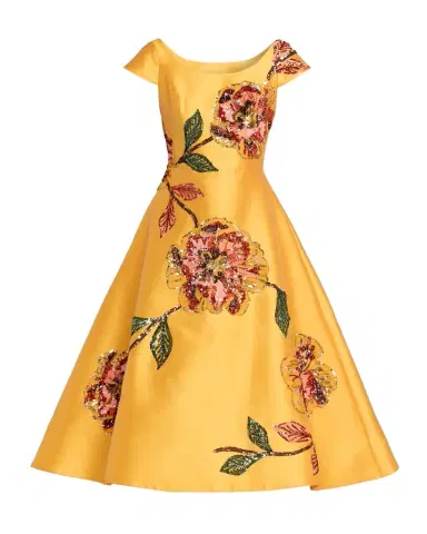 Amsale Floral Embellished Mikado Tea-Length Dress | Thumbnail 1