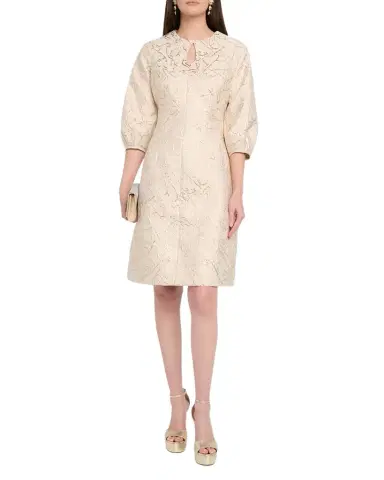 Rickie Freeman for Teri Jon Cutout Puff-Sleeve Metallic Jacquard Dress | Thumbnail 1 Rickie Freeman for Teri Jon Cutout Puff-Sleeve Metallic Jacquard Dress | Thumbnail 1
