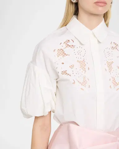 Dice Kayek Puff-Sleeve Embroidered Button-Down Top | Thumbnail 5
