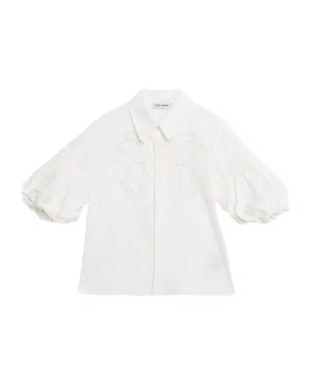 Puff-Sleeve Embroidered Button-Down Top