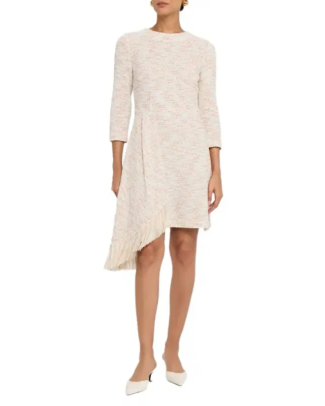 A-Line Melange Tweed Knit Midi Dress