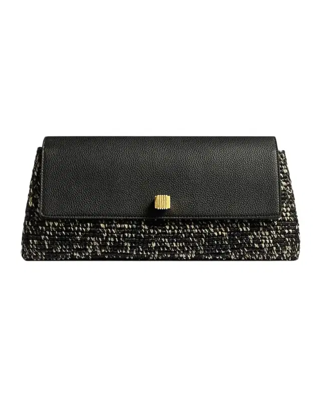 Audrey Raffia & Leather Evening Clutch Bag