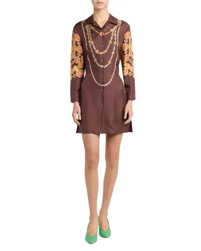 Printed Silk Twill Mini Shirtdress