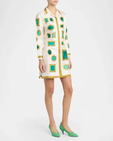 Versace Printed Silk Twill Mini Shirtdress | Thumbnail 3